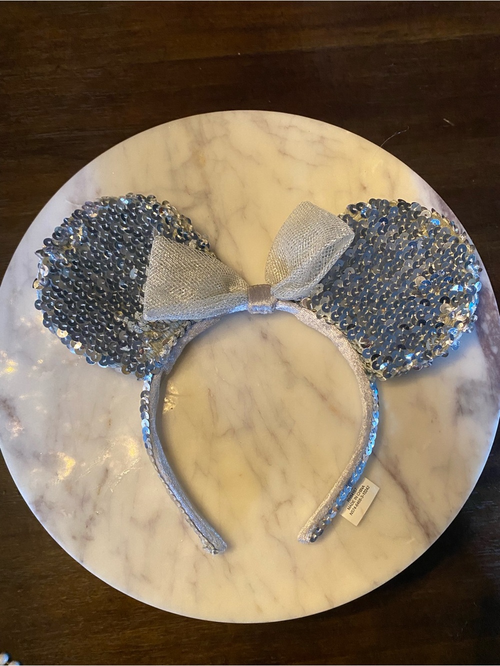 Disney Silver Sequin Minnie Ear Headband with Bow